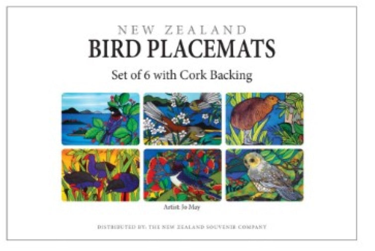 Jo May Square MDF Placemats Set of 6 Modern NZ Birds