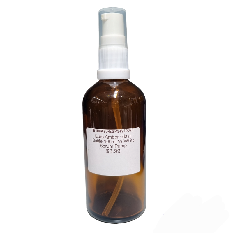 Euro Amber Glass Bottle 100ml W White Serum Pump