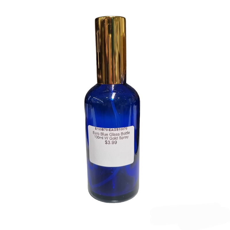 Euro Blue Glass Bottle 100ml W Gold Spray