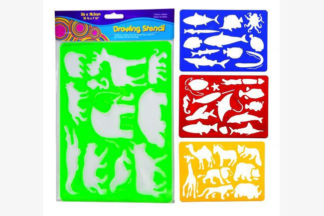 Drawing Stencil 260 x 185mm Animals Assorted