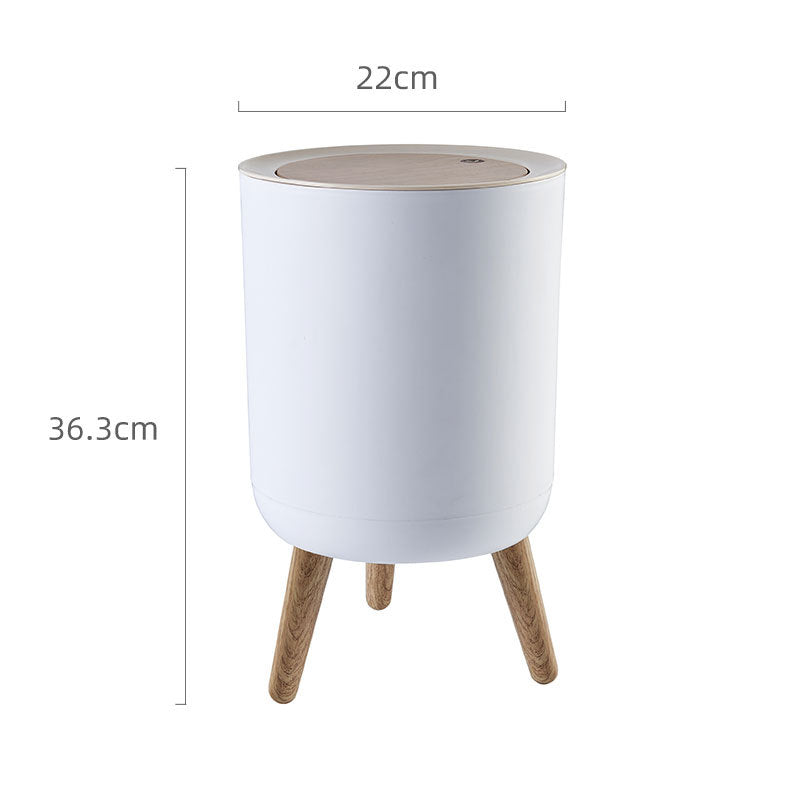 Round Luxury Wood Grain Top Waste Bin 7L