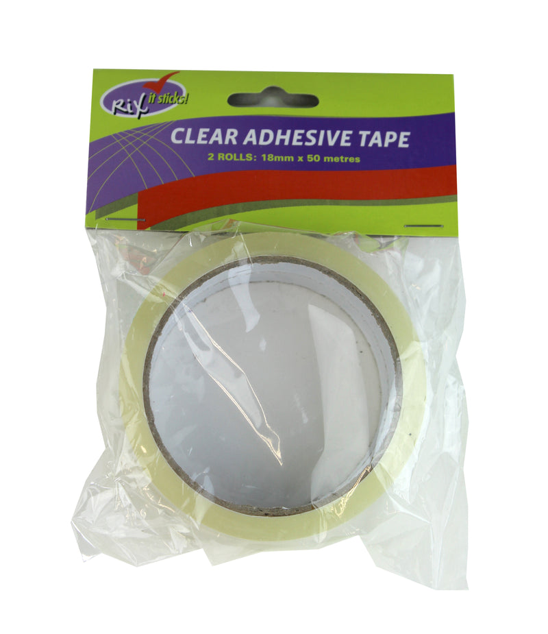 Tape, Clear Adhesive, 2 Rolls, 18mmx50m