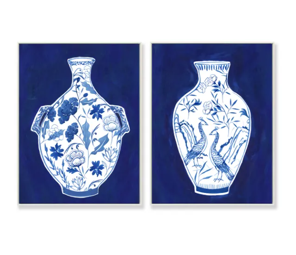 Porcelain Blue Framed Canvas Prints