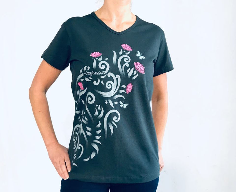 Womens T - Black - Carbon - Pohutukawa