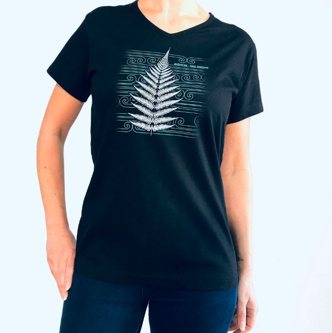 Womens T - Black - Silver Fern