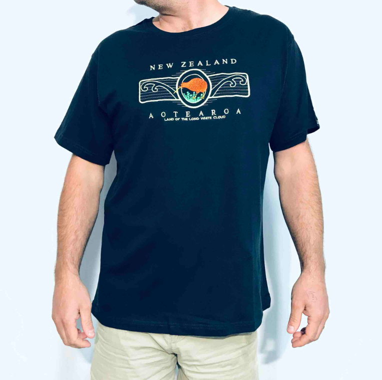 Mens T Shirt - Embroided Kiwi Koru