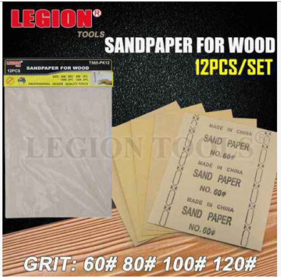 Sandpaper for Wood - Pack of 12 Mixed