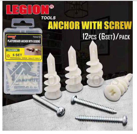 Plasterboard Anchor W/Screws 14x40mm 4 SET