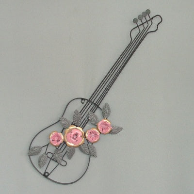 Guitar W Pink Metal Flowers