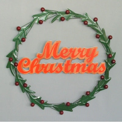 Metal Merry Christmas W Holy Wreath 50cm