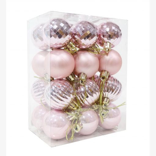 Baubles Xmas 40mm 24pk Pink