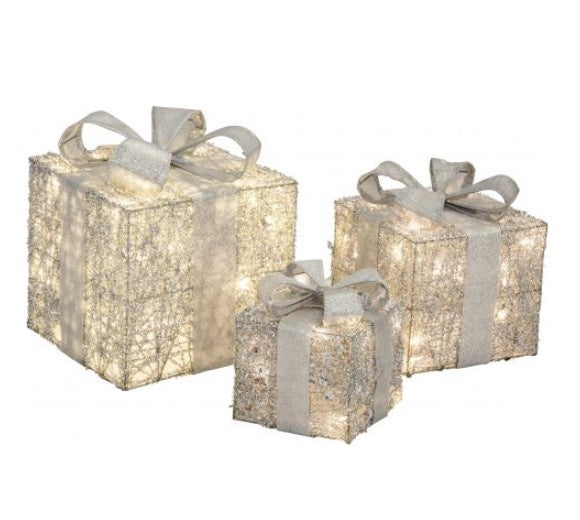 LED Tinsel Presents 3 Pc Silver