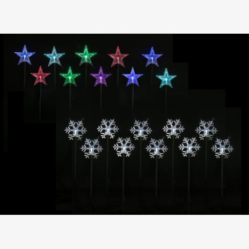 Led Timer Stakes Snowflakes/stars 5pc