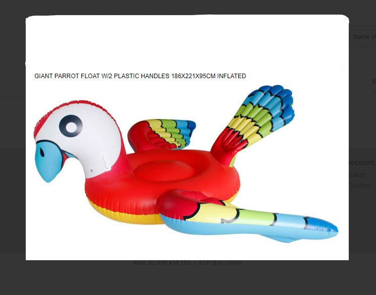 Giant Parrot Float W Handles 186x221x95cm