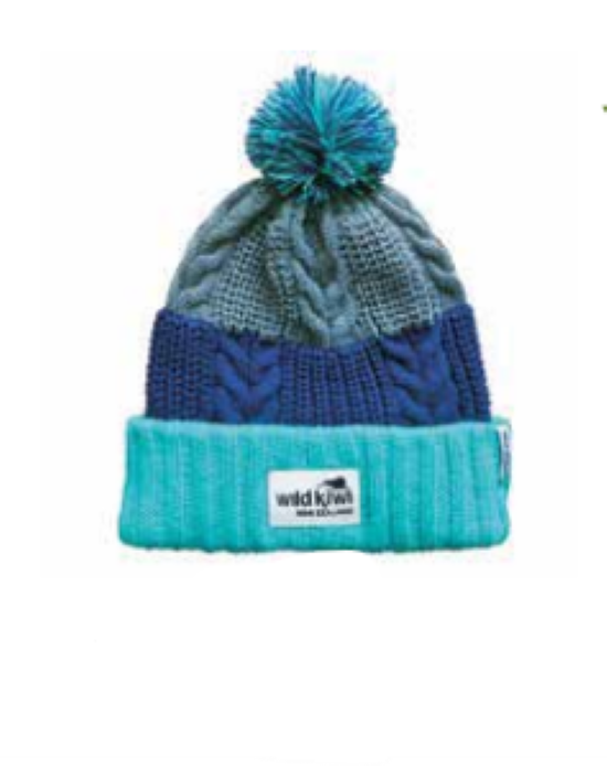 Pom Pom Beanie, Turquoise & Navy