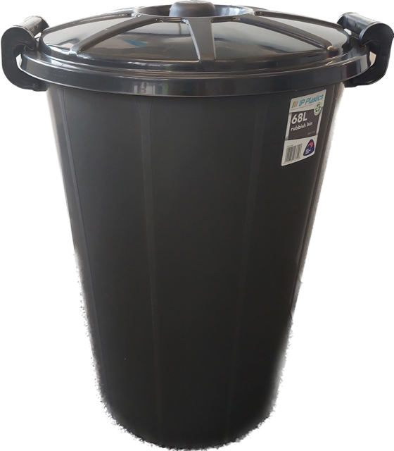 Supa Tuff Rubbish Bin W/Lid, 68L BLK