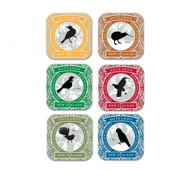 Coaster set 6 Bird of NZ