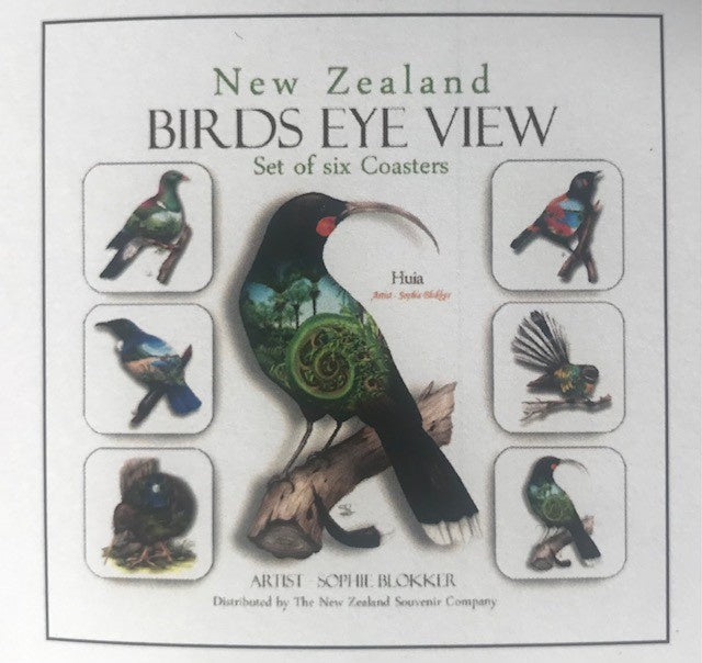Coaster Set of 6 NZ Birds by Sophie Blokker