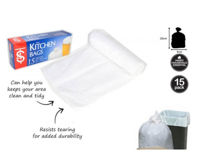 15 Pk Rubbish Trash Bags W Ties