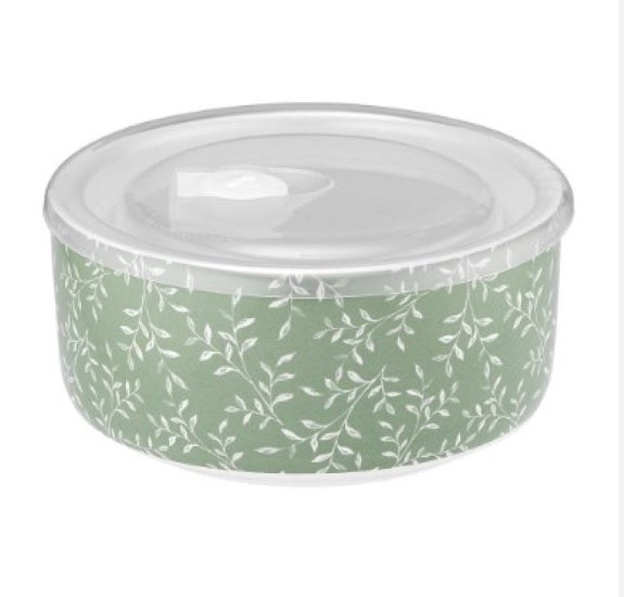 Prep Repose Green Flowers Microwave Food Bowl