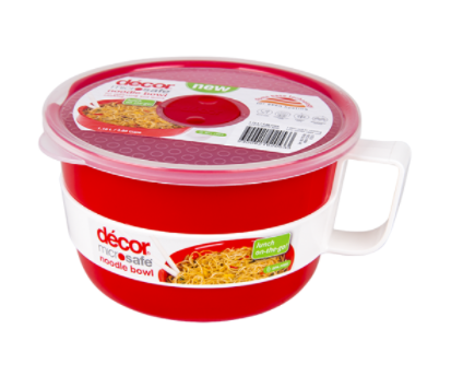 Décor® Microsafe™ Noodle & Soup Bowl – 1.15L (Red with Clear Lid)