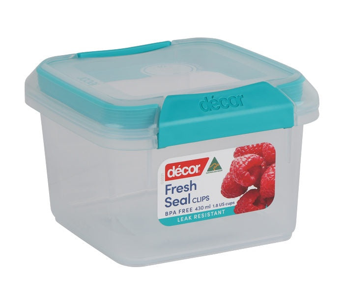 Décor Fresh Seal Clips Square Food Container, 430ml