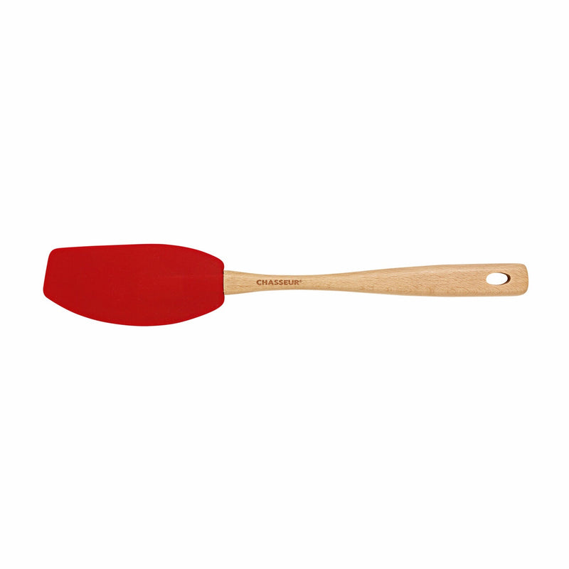 Chasseur Silicone Curved Spatula, Wooden Handle, Large, Red