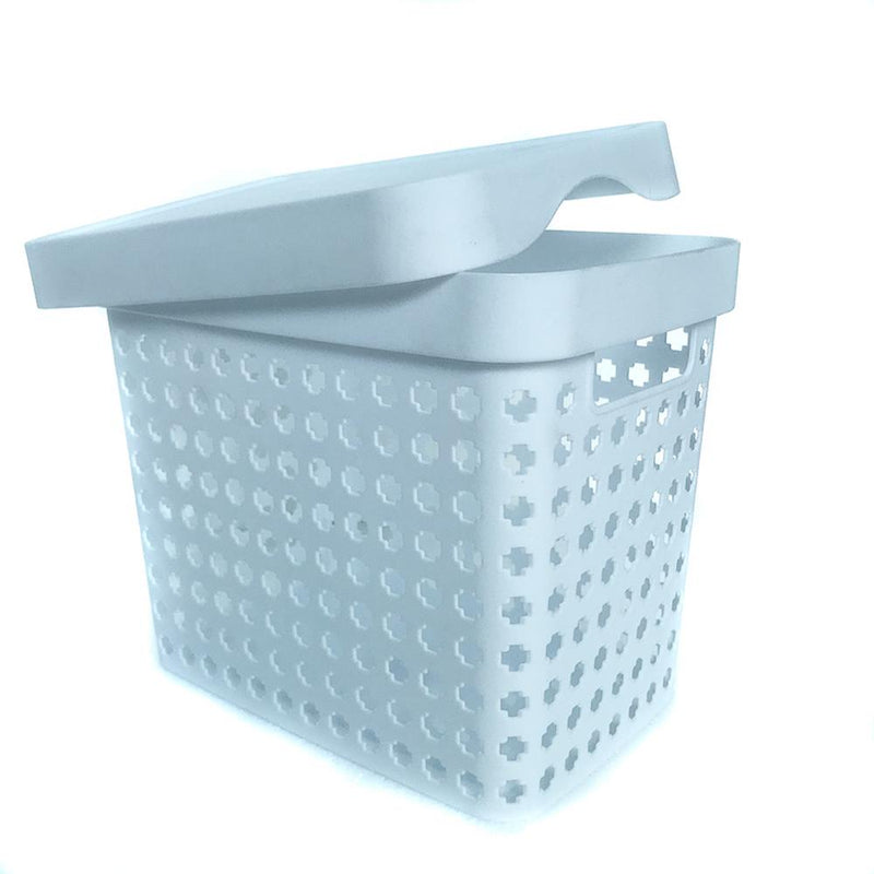 Basket, With Lid Cover, Medium, White