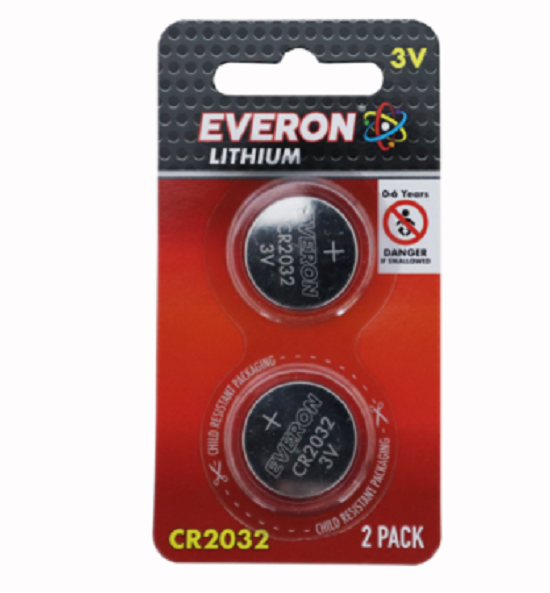 EVERON CR2032 3V Button Cell Battery 2 pk