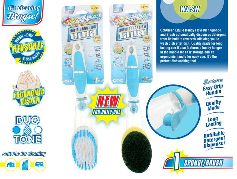 Dish Brush Sponge With Refillable Detergent Dispenser