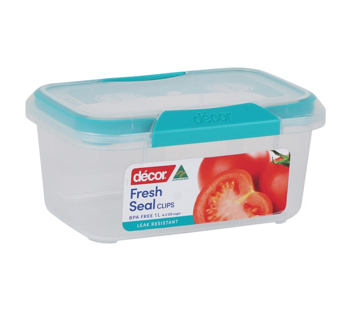 Décor Fresh Seal Clips Oblong Food Container, 1L