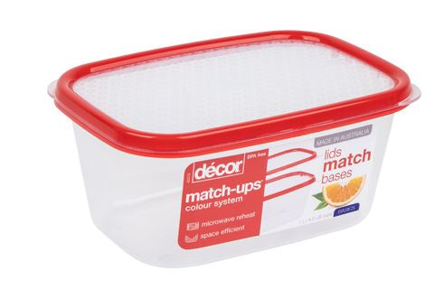 Décor® Match-ups™ Basics Food Container – 1L (Oblong, Red Lid)