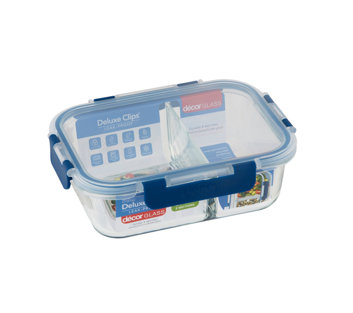 Décor Deluxe Glass Clips Split Oblong Food Container – 980ml
