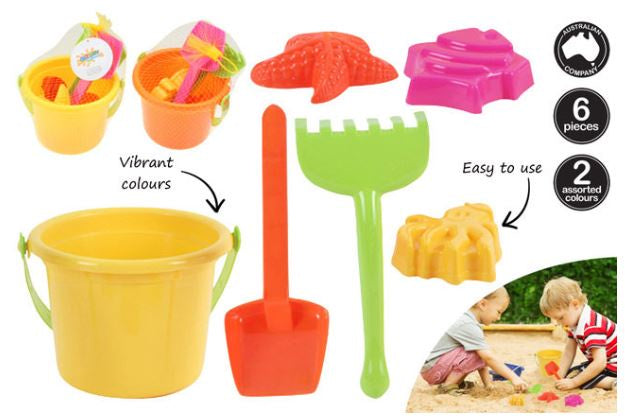 Beach Bucket Set 6pce 2 Asst