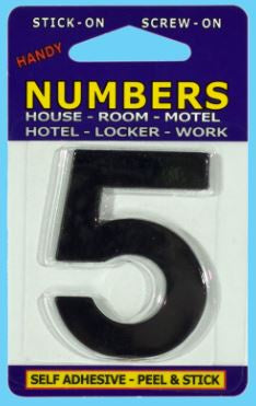Handy House Number Black Number - 5 - No Base - Number Outline Only