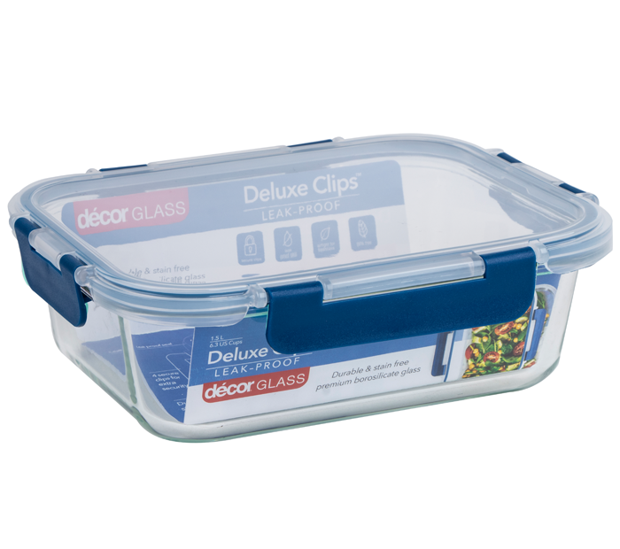 Décor Deluxe Clips™ Glass Food Container – 1.5L Oblong
