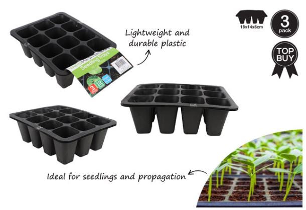 3pce 12 Pod Seeding Trays 18 X 14 X 6cm