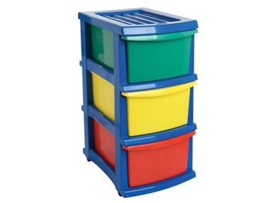 Taurus Kids A3 - 3 Drawer 440x304x650mm Red Green Yellow with Blue Frame