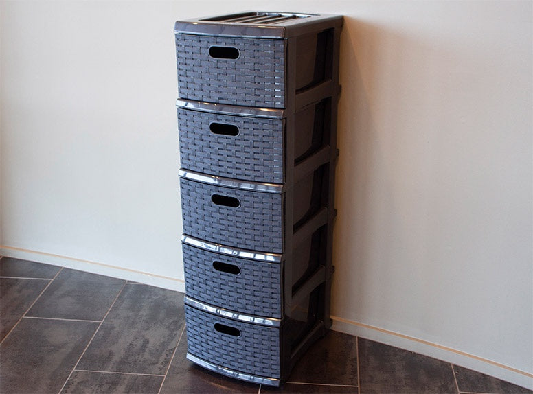 Taurus A3 Weave Storage Tower – 5 Drawer, Charcoal