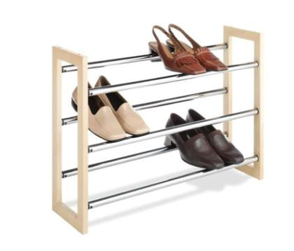 Shoe Rack 3 Tier Expanding Wood/Chrome
