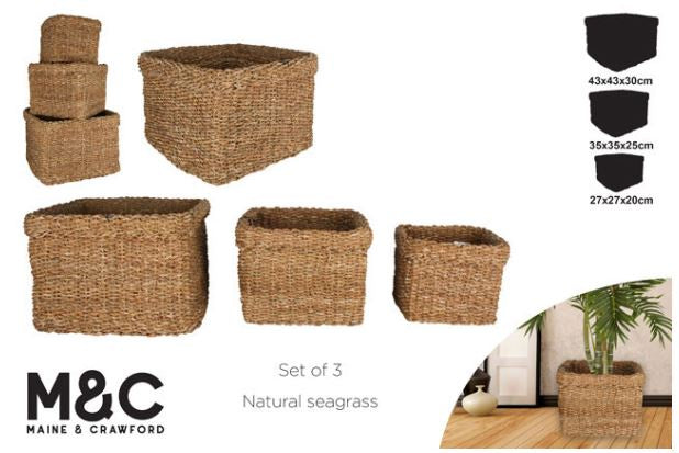 Basket,Natural Grass,Square Storage, Small
