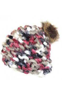 Kiwistuff Hat Heavy Knit Grey/Fucshia
