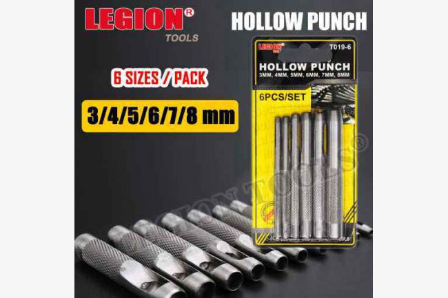 Legion Hollow Punch Set 6Pcs Carbon Steel 3,4,5,6,7,8 mm