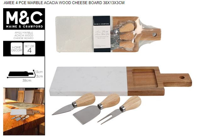 Amee 4 Pce Marble Acacia Wood Cheese Board