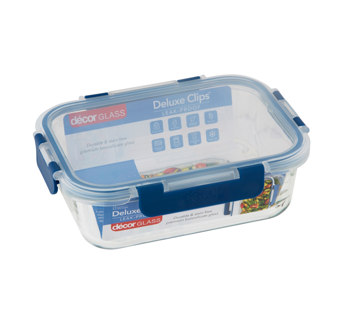 Décor Deluxe Clips™ 1L Oblong Glass Food Container