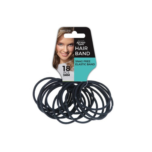 Elastic Hair Bands, Snag Free, Medium 3mm Black, Packet of 18