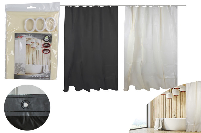 Shower Curtains, With 9 Rings, 182x140cm, 100% PEVA