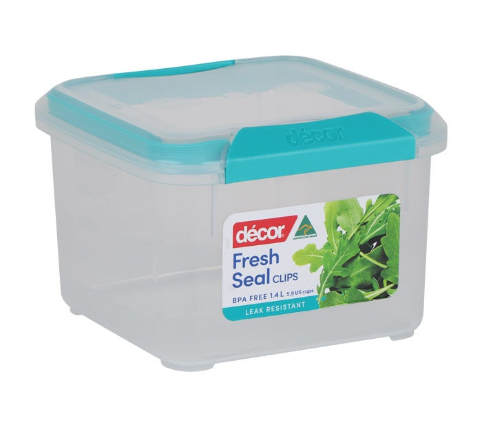 Décor Fresh Seal Clips Square Food Container, 1.4L
