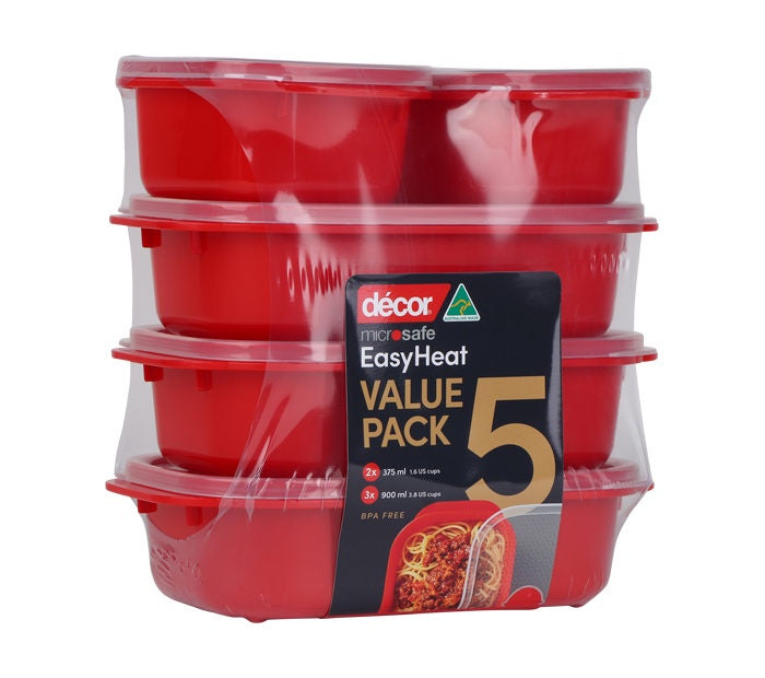 Décor Foodstorer Red, Microsafe, Oblong, Pack of 5