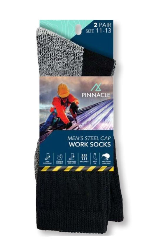 Men’s Steel Cap  Work Socks,  2 Pack Size 11-13